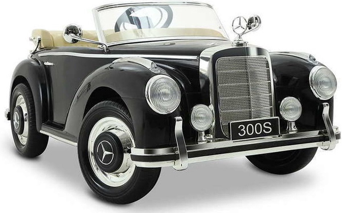 Mercedes 300S classic, zwart, 12 volt kinderauto, met leder stoel, rubberbanden en vele opties! | Elektrische Kinderauto | Met afstandsbediening